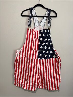 Adult American Flag One-Piece Overalls - Red, White & Blue